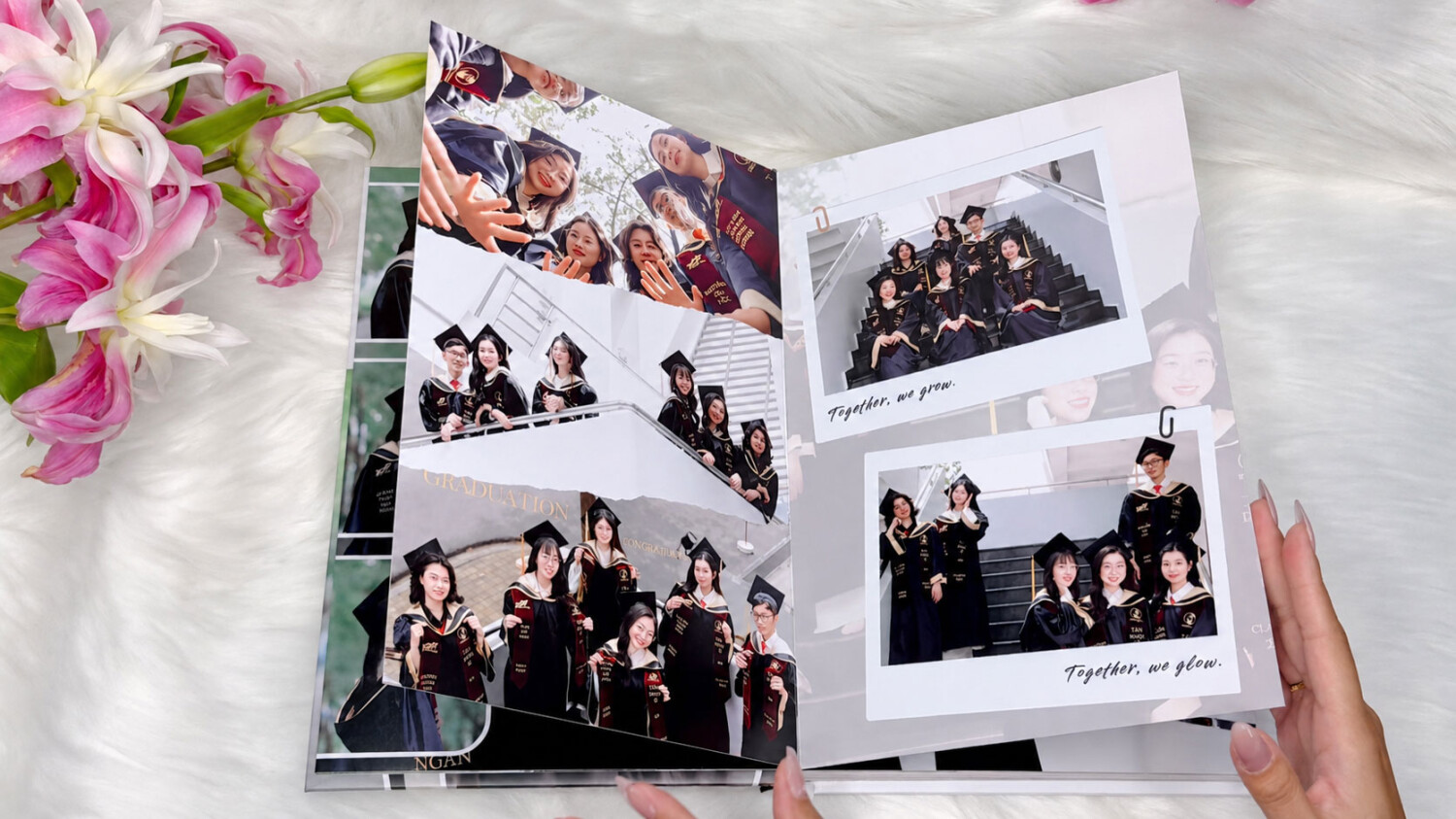 Mẫu album kỷ yếu mở phẳng ảnh tập thể sân trường